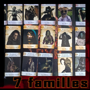 Cartes des 7 familles par Cyb, art gothique et vanités numériques.