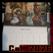 Calendrier 2026 par Cyb – portraits estivaux de femmes zombifiées en maillot, ambiance plage et piscine, pour le mois de juillet.