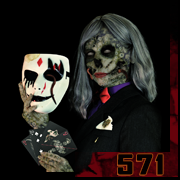 Gothic figure holding a white mask and black cards – creation 571 by Cyb