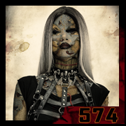 A macabre woman with a cracked face, dressed in a black leather harness and a chain necklace, in an atmosphere of gothic vanity. – creation 574 by Cyb