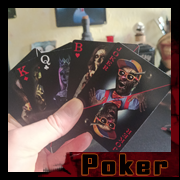 Hand holding gothic custom poker cards