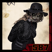<Femme zombie en robe noire entourée d’araignées – portrait gothique et vanité numérique. – création 587 par Cyb